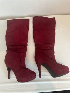 Source Unknown Burgundy Slouch Knee High Platform Stiletto Boots